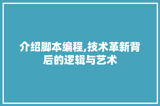 介绍脚本编程,技术革新背后的逻辑与艺术