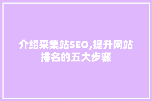 介绍采集站SEO,提升网站排名的五大步骤 英文谷歌算法
