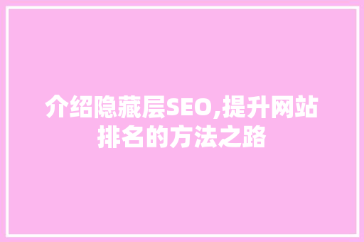 介绍隐藏层SEO,提升网站排名的方法之路 网站优化
