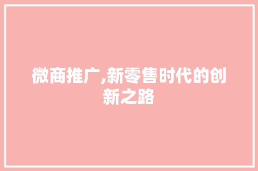 微商推广,新零售时代的创新之路