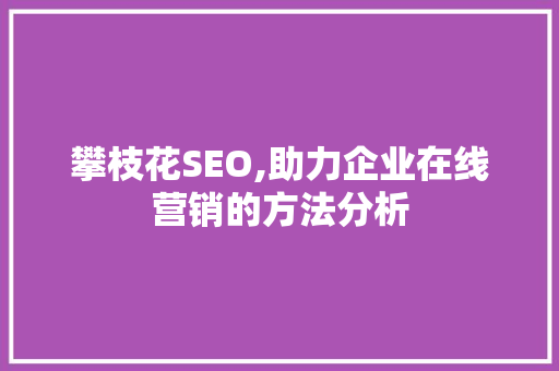 攀枝花SEO,助力企业在线营销的方法分析 AI技术学习