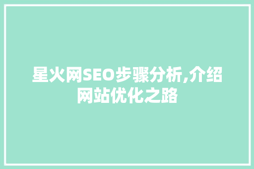 星火网SEO步骤分析,介绍网站优化之路