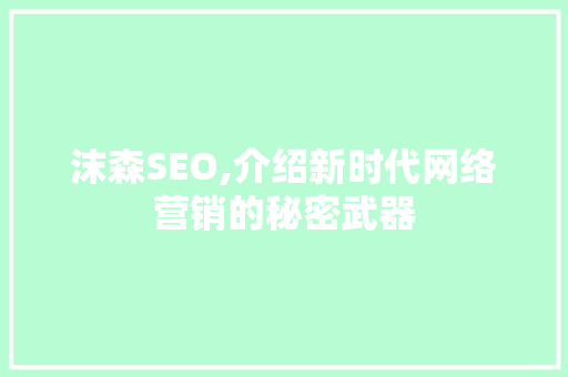 沫森SEO,介绍新时代网络营销的秘密武器