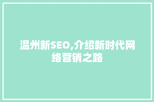 温州新SEO,介绍新时代网络营销之路