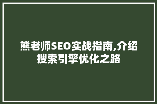 熊老师SEO实战指南,介绍搜索引擎优化之路