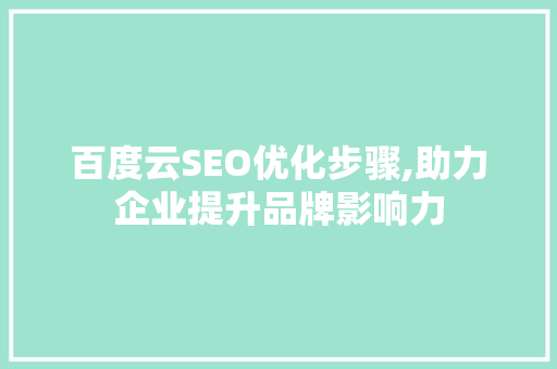 百度云SEO优化步骤,助力企业提升品牌影响力 网站优化