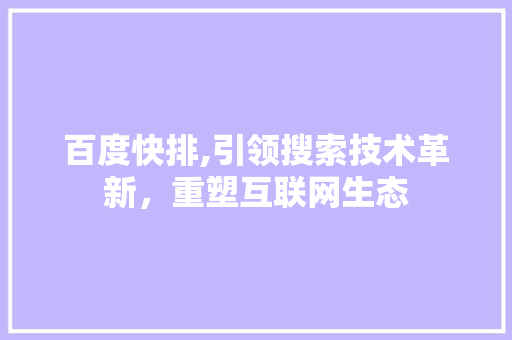 百度快排,引领搜索技术革新，重塑互联网生态