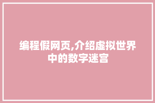编程假网页,介绍虚拟世界中的数字迷宫