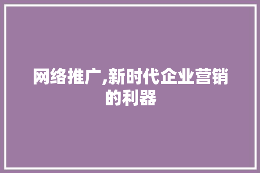 网络推广,新时代企业营销的利器