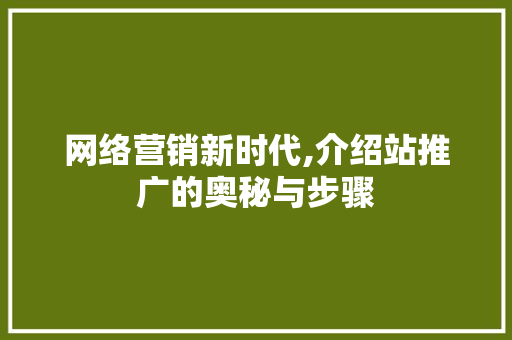 网络营销新时代,介绍站推广的奥秘与步骤 百度算法