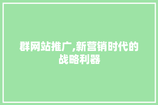群网站推广,新营销时代的战略利器 seo技术