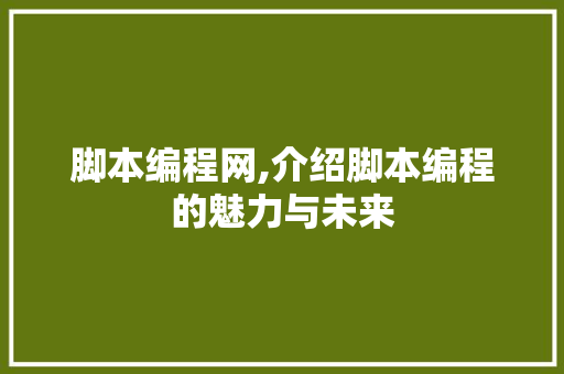 脚本编程网,介绍脚本编程的魅力与未来