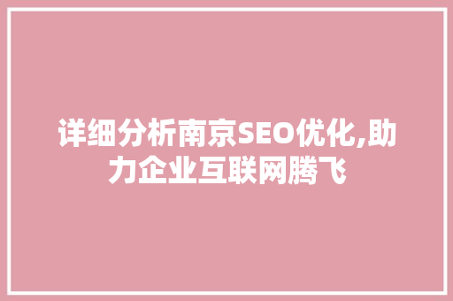 详细分析南京SEO优化,助力企业互联网腾飞