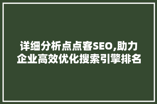 详细分析点点客SEO,助力企业高效优化搜索引擎排名 百度算法