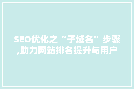 SEO优化之“子域名”步骤,助力网站排名提升与用户体验优化