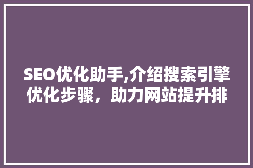 SEO优化助手,介绍搜索引擎优化步骤，助力网站提升排名