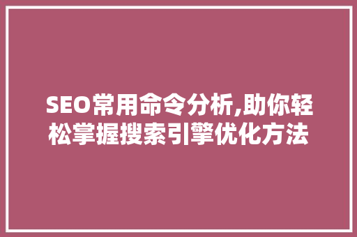 SEO常用命令分析,助你轻松掌握搜索引擎优化方法