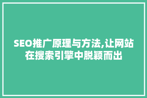 SEO推广原理与方法,让网站在搜索引擎中脱颖而出 小程序开发