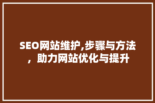 SEO网站维护,步骤与方法，助力网站优化与提升