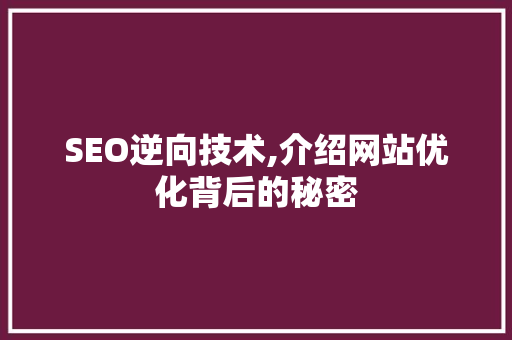 SEO逆向技术,介绍网站优化背后的秘密