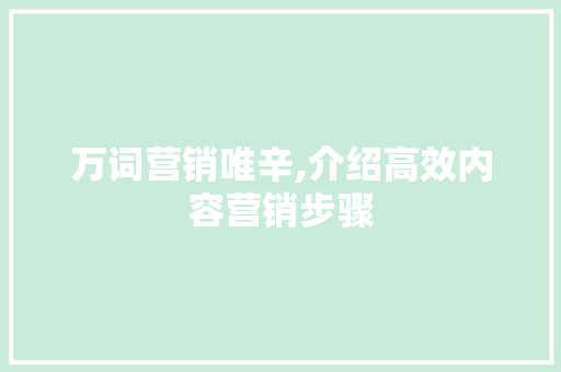 万词营销唯辛,介绍高效内容营销步骤