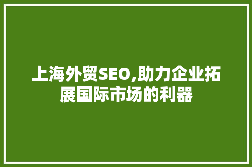 上海外贸SEO,助力企业拓展国际市场的利器