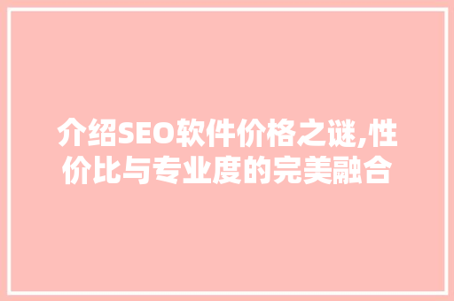 介绍SEO软件价格之谜,性价比与专业度的完美融合