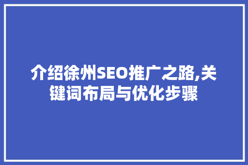 介绍徐州SEO推广之路,关键词布局与优化步骤