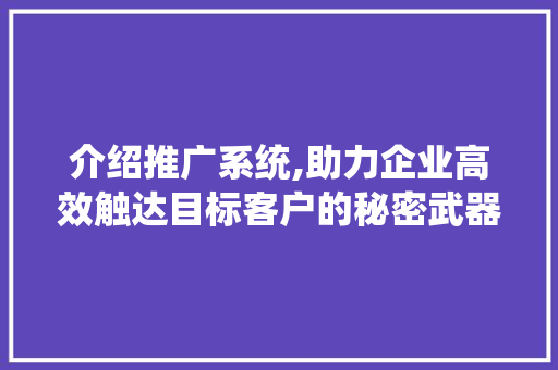 介绍推广系统,助力企业高效触达目标客户的秘密武器