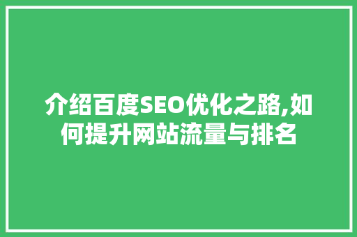 介绍百度SEO优化之路,如何提升网站流量与排名 AI技术学习