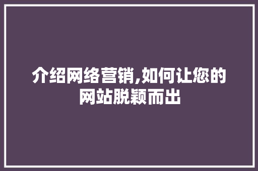 介绍网络营销,如何让您的网站脱颖而出