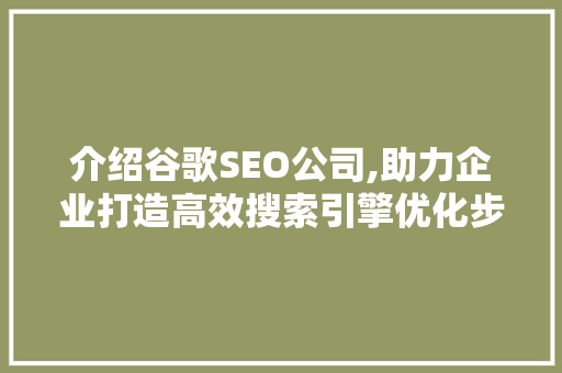 介绍谷歌SEO公司,助力企业打造高效搜索引擎优化步骤