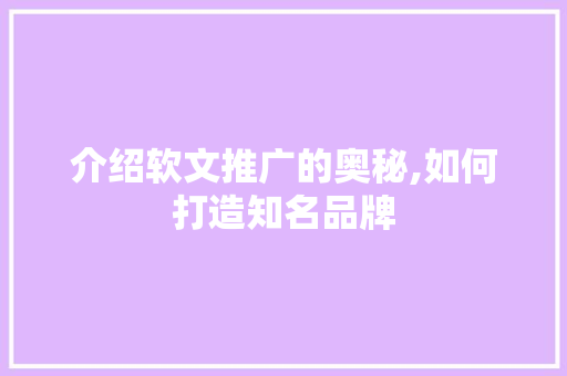 介绍软文推广的奥秘,如何打造知名品牌
