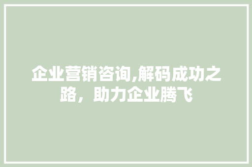 企业营销咨询,解码成功之路，助力企业腾飞