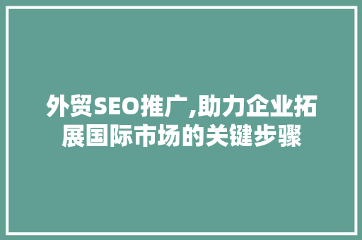 外贸SEO推广,助力企业拓展国际市场的关键步骤 英文谷歌算法