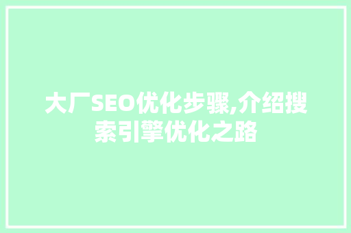 大厂SEO优化步骤,介绍搜索引擎优化之路 搜狗优化