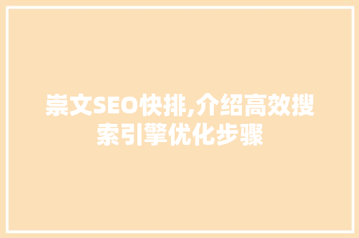 崇文SEO快排,介绍高效搜索引擎优化步骤