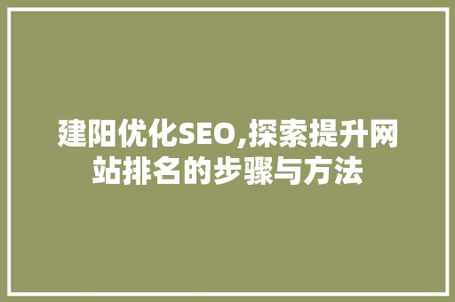 建阳优化SEO,探索提升网站排名的步骤与方法 360搜优化