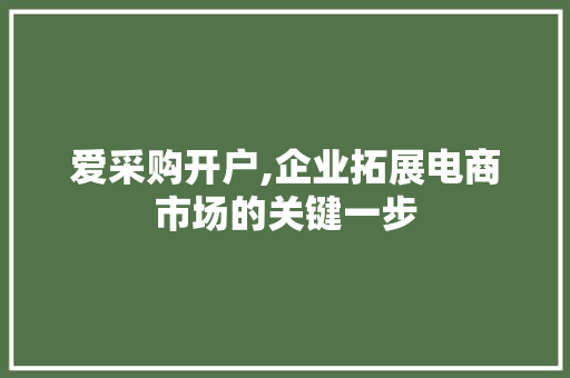 爱采购开户,企业拓展电商市场的关键一步
