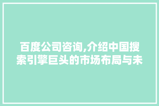 百度公司咨询,介绍中国搜索引擎巨头的市场布局与未来战略 百度算法