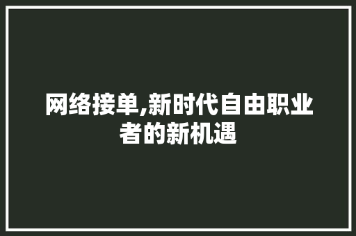 网络接单,新时代自由职业者的新机遇 头条优化