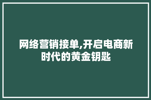 网络营销接单,开启电商新时代的黄金钥匙 360搜优化