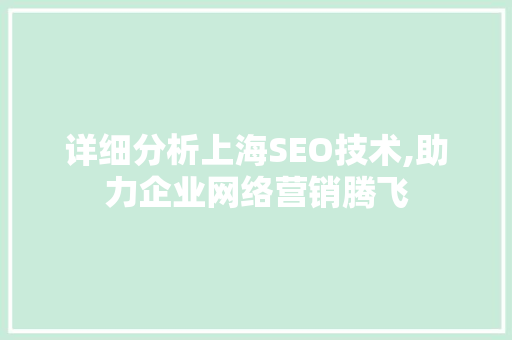 详细分析上海SEO技术,助力企业网络营销腾飞