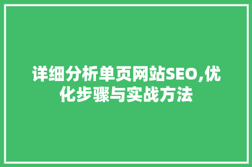 详细分析单页网站SEO,优化步骤与实战方法