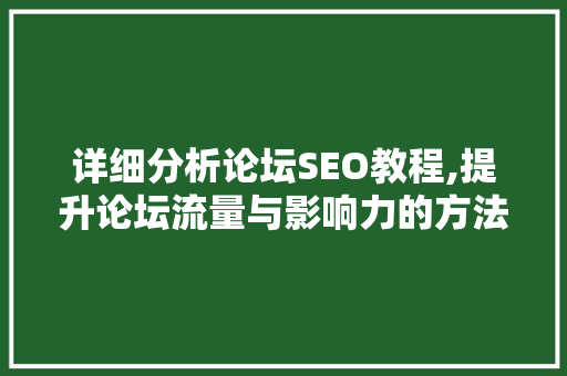详细分析论坛SEO教程,提升论坛流量与影响力的方法