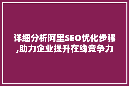 详细分析阿里SEO优化步骤,助力企业提升在线竞争力 网站优化
