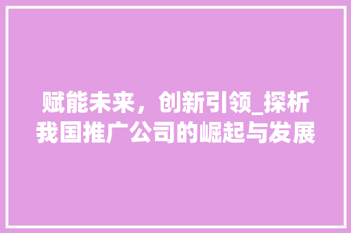 赋能未来，创新引领_探析我国推广公司的崛起与发展