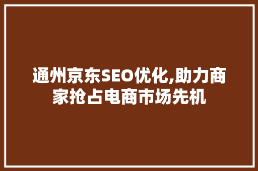 通州京东SEO优化,助力商家抢占电商市场先机