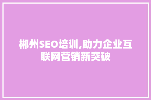 郴州SEO培训,助力企业互联网营销新突破
