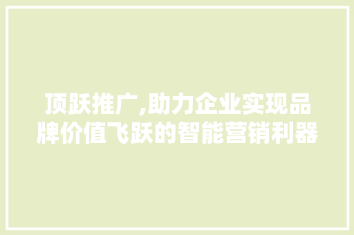 顶跃推广,助力企业实现品牌价值飞跃的智能营销利器 网站优化